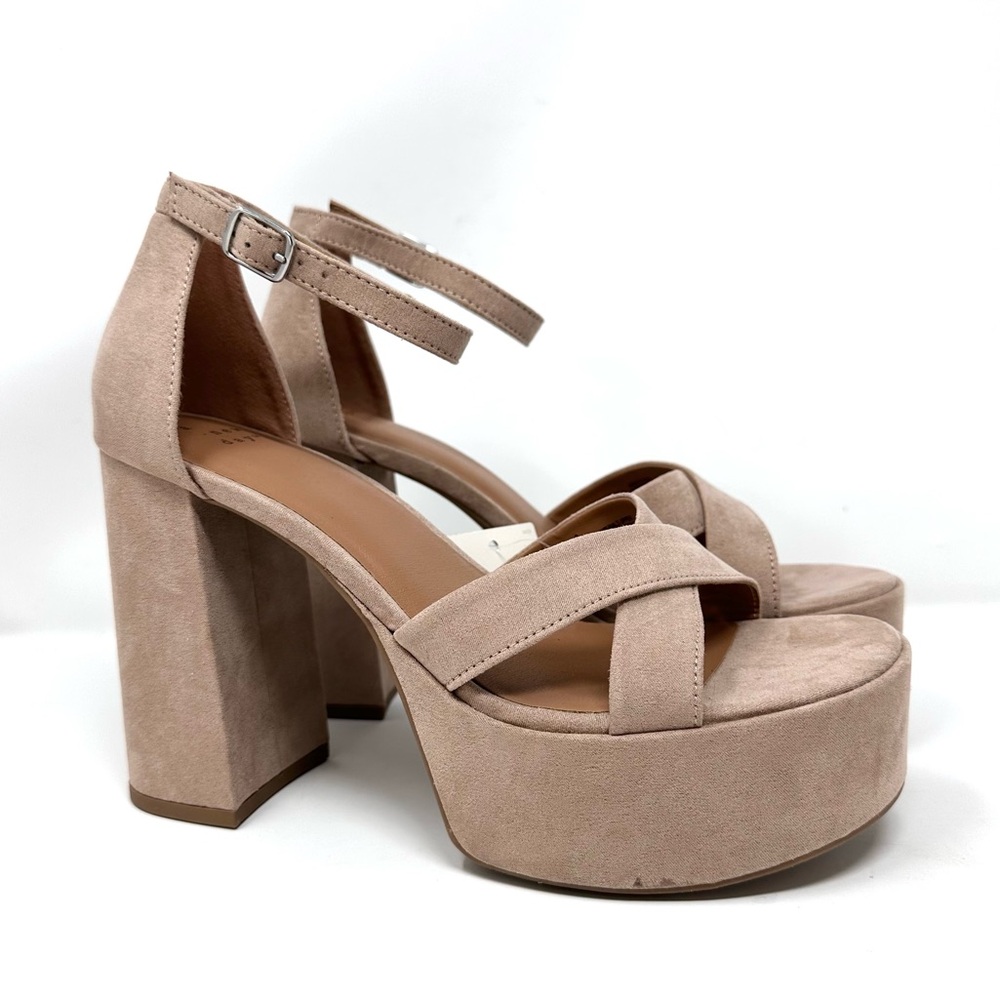 A New Day Becky Womens High Block Heel Platform Sandals Buckle Memory Foam